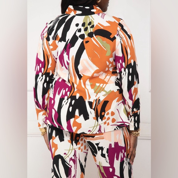 ELOQUII Elements Long Line Printed Button Down Blouse & Wide Leg Pant Set - Picture 5 of 5